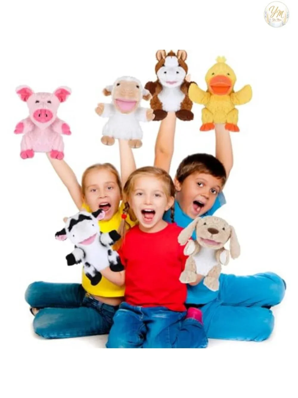 6 Pcs Plush Animal Hand Puppets with Movable Mouth - Farm Set for Kids